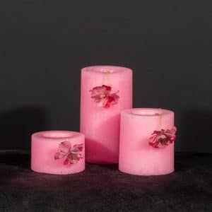 ست شمع صورتی گلدار نخی - شمع دکوری - گونای هوم - دکوراسیون - تزئینی - شمعدان